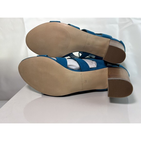 Marc Fisher Paradox Suede Lace Up Block Heel Sandal Womens 6M Teal Blue New‎ - Picture 7 of 7